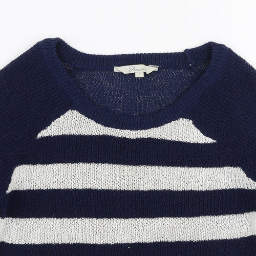 Peacocks Womens Blue Round Neck Striped Polyester Pullover Jumper Size S