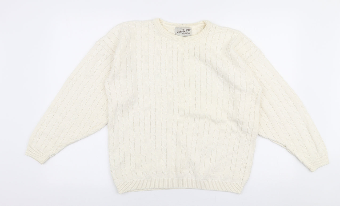 Limited Edition Knitwear Womens White Round Neck  Polyester Pullover Jumper Size M