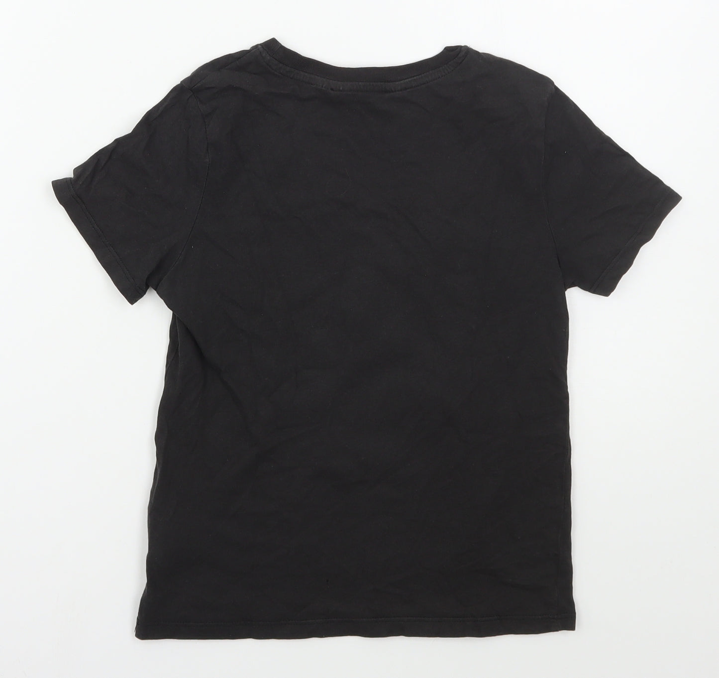 H&M Girls Black  Cotton Basic T-Shirt Size 6-7 Years Crew Neck Pullover - Metallica