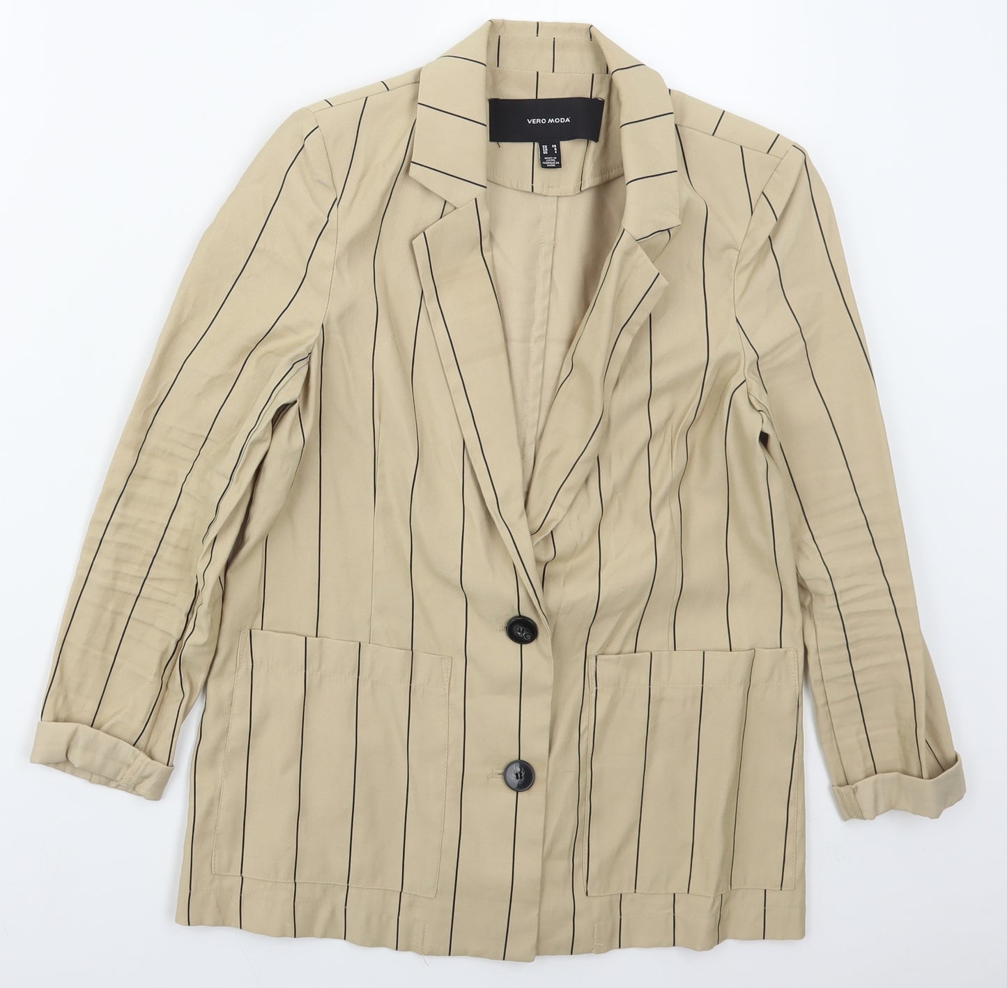 VERO MODA Womens Beige Striped Viscose Jacket Blazer Size 8