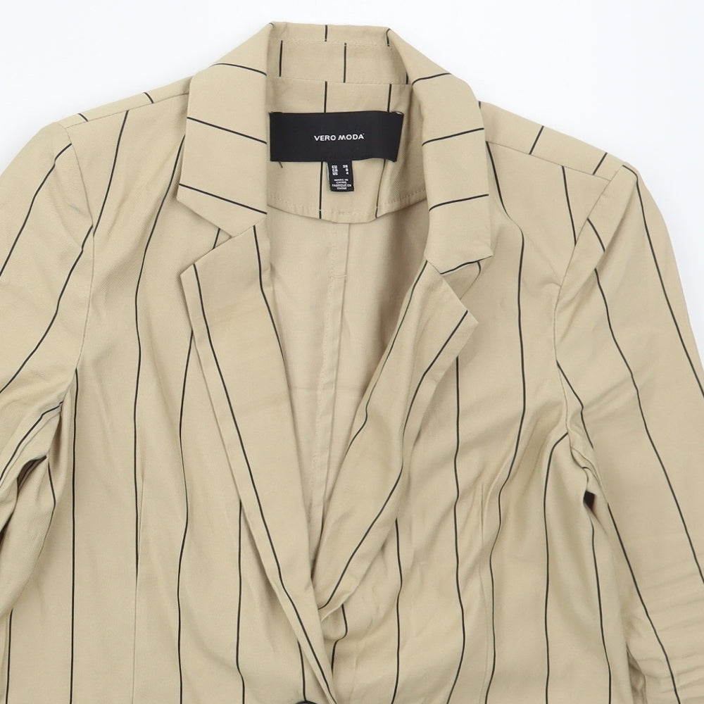 VERO MODA Womens Beige Striped Viscose Jacket Blazer Size 8