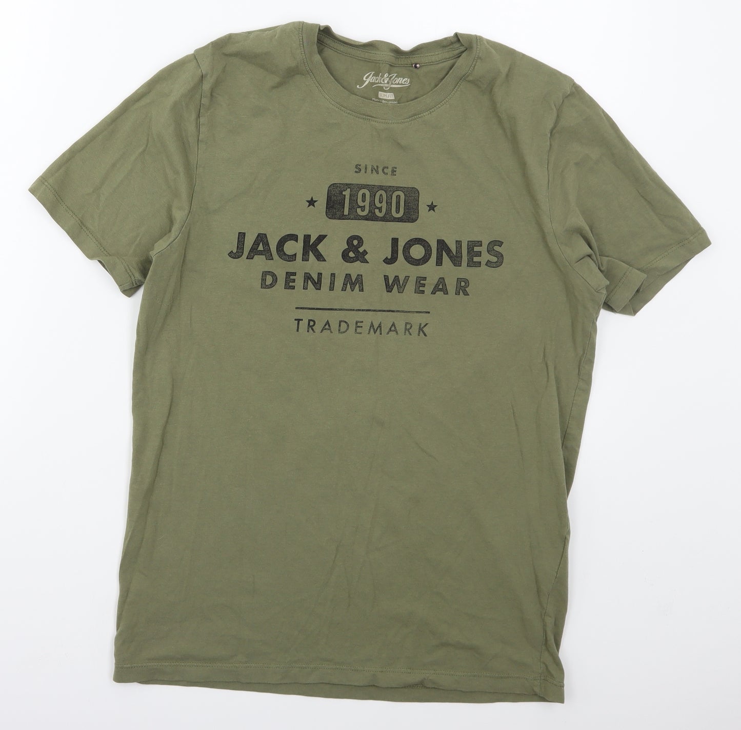 JACK & JONES Mens Green  Cotton  T-Shirt Size L Crew Neck