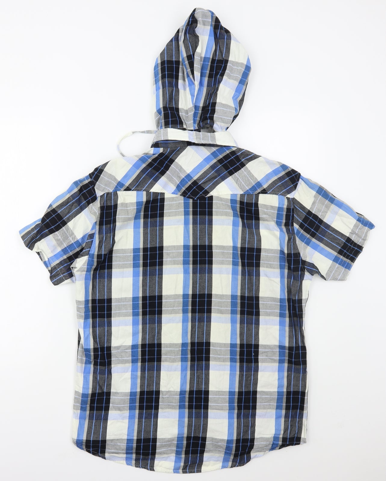D555 Mens Blue Check Cotton  Button-Up Size L Collared Button