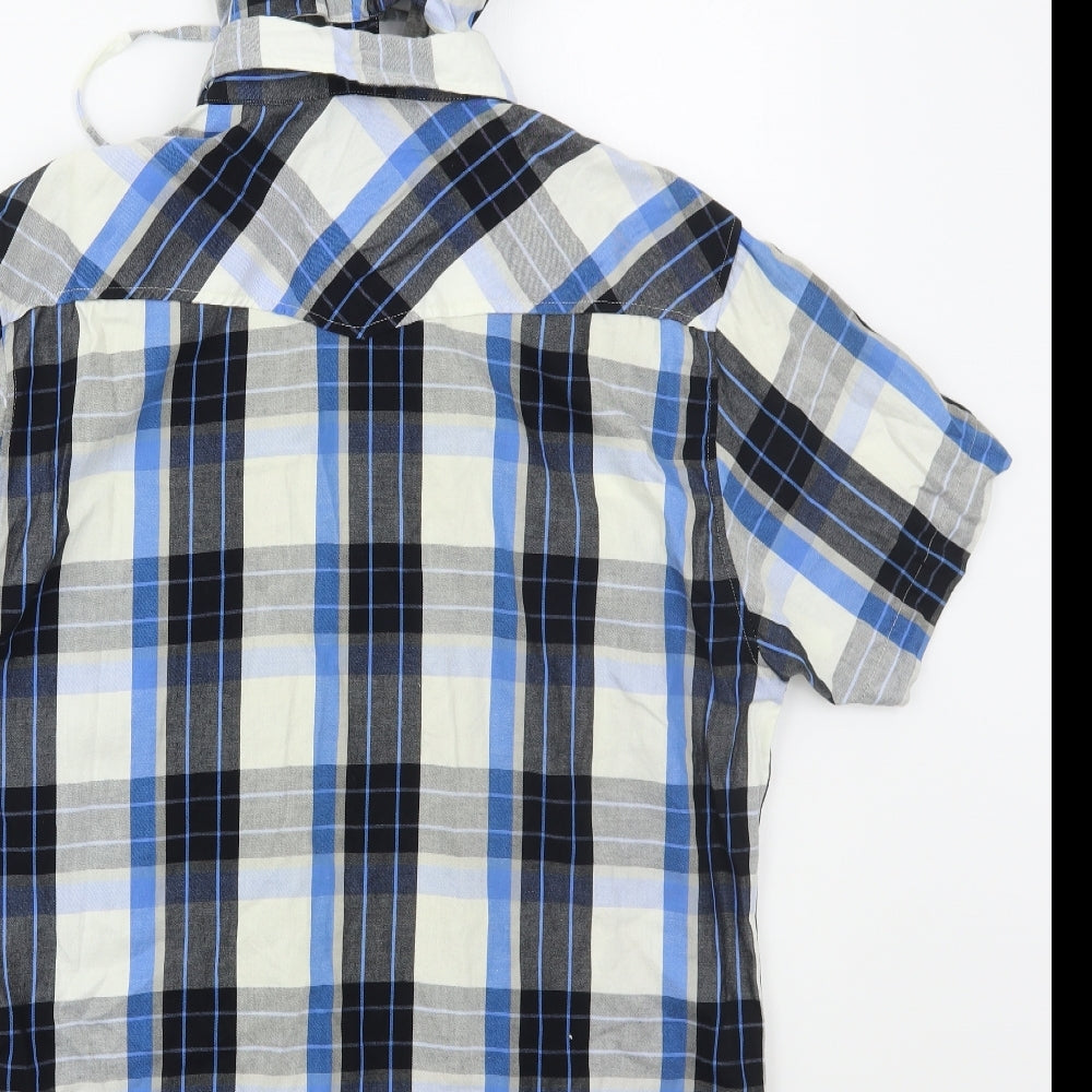 D555 Mens Blue Check Cotton  Button-Up Size L Collared Button