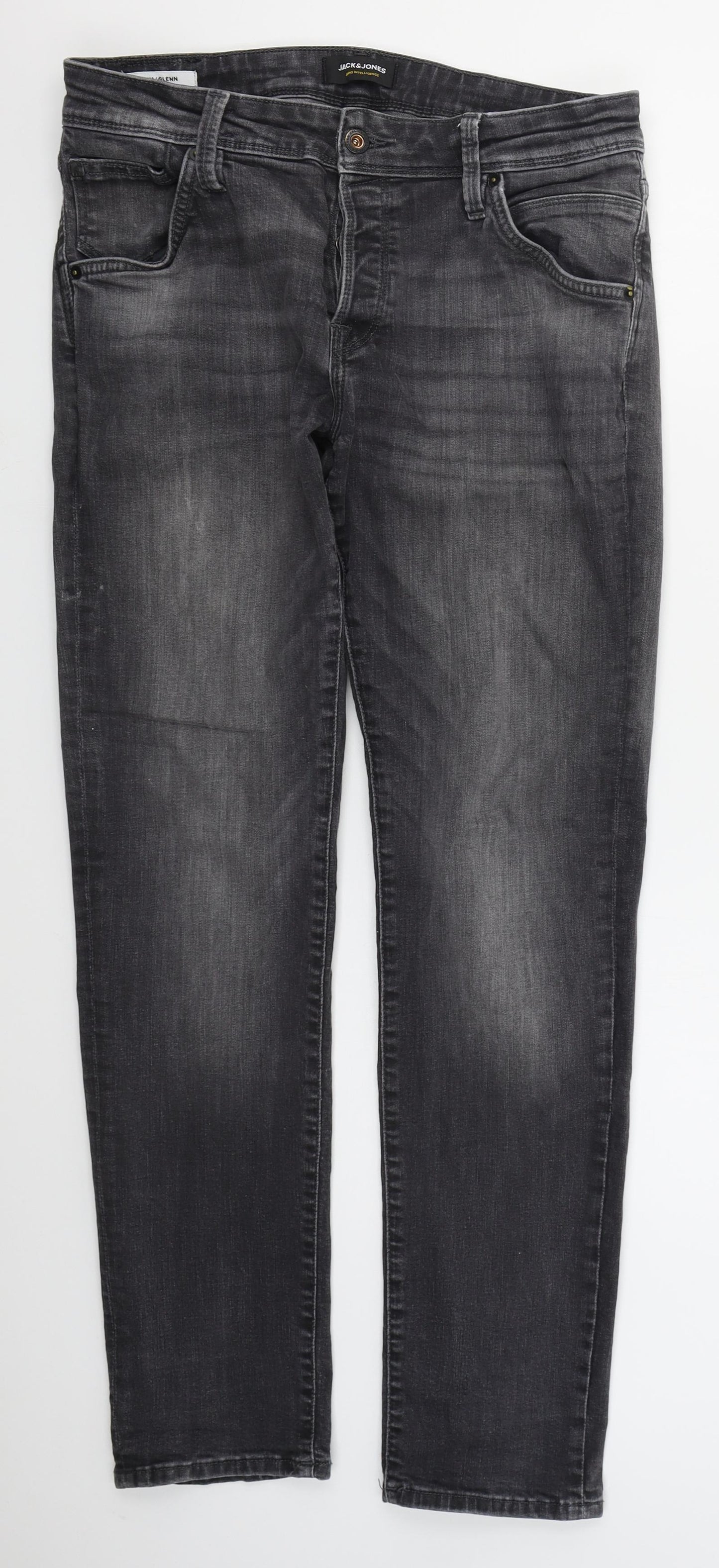 JACK & JONES Mens Grey  Cotton Bootcut Jeans Size 32 L31 in Regular Button