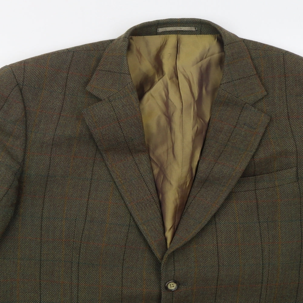 Brook Taverner Mens Green Check Wool Jacket Suit Jacket Size 44