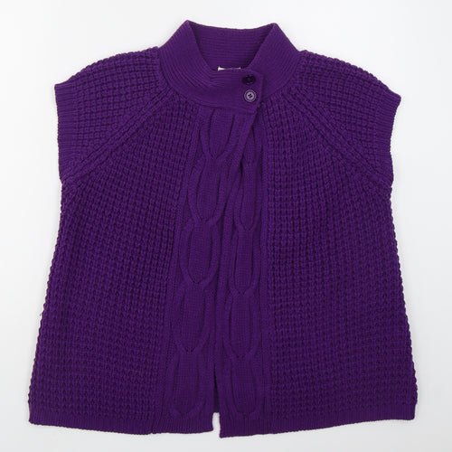 Text Womens Purple Mock Neck  Acrylic Cardigan Jumper Size XL