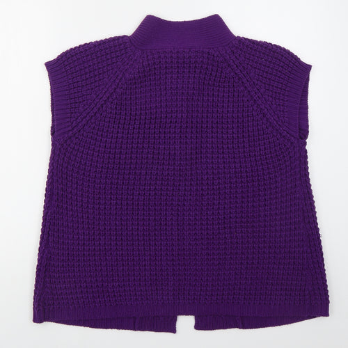 Text Womens Purple Mock Neck  Acrylic Cardigan Jumper Size XL