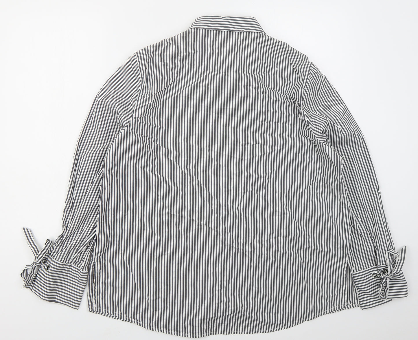 New Look Womens Grey Striped Cotton Basic Button-Up Size 16 Collared