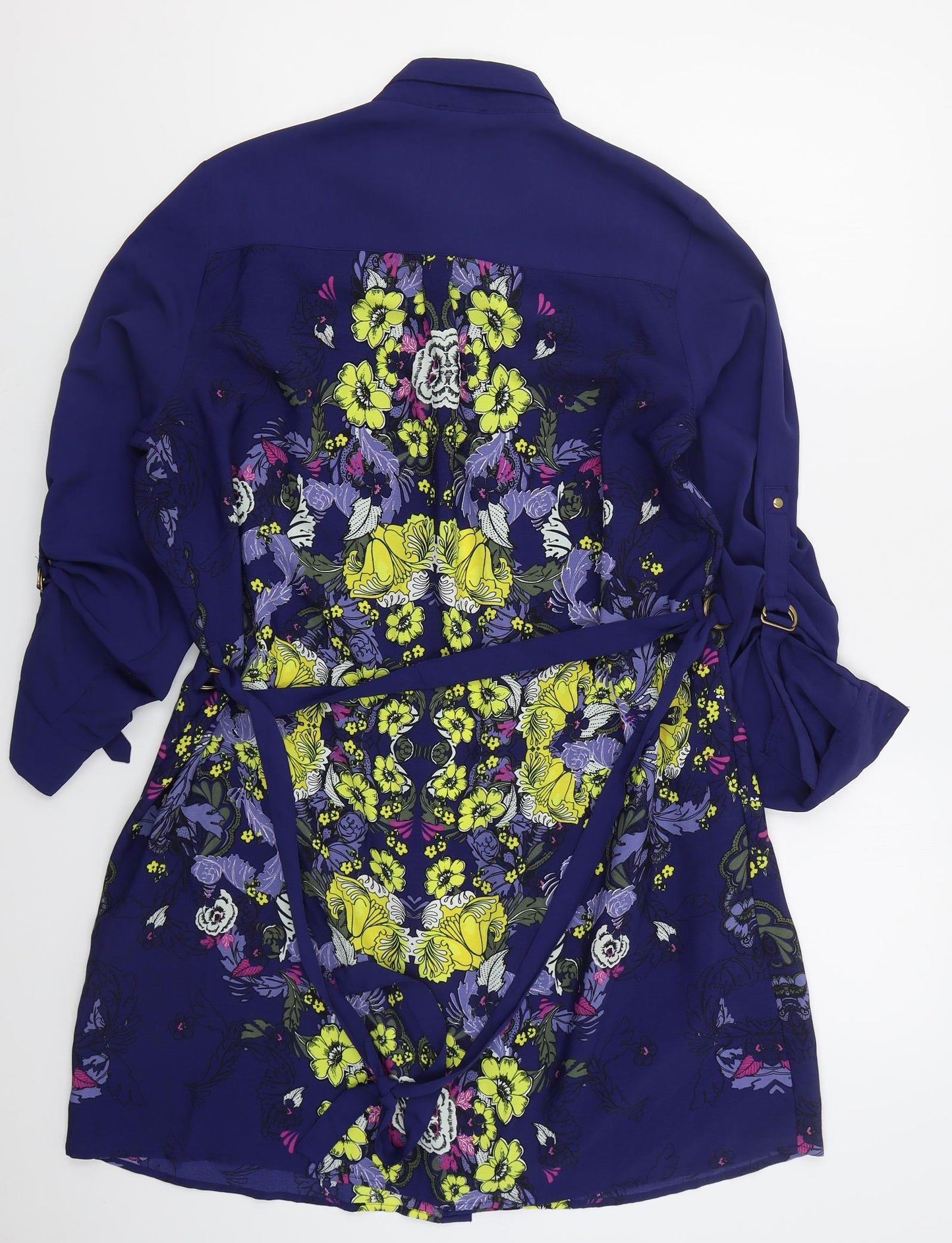 River Island Womens Blue Floral Polyester Shirt Dress  Size 14  Collared Button
