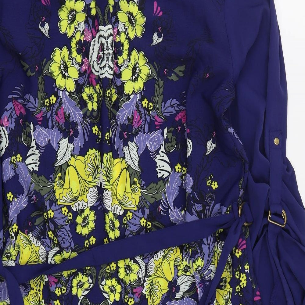 River Island Womens Blue Floral Polyester Shirt Dress  Size 14  Collared Button