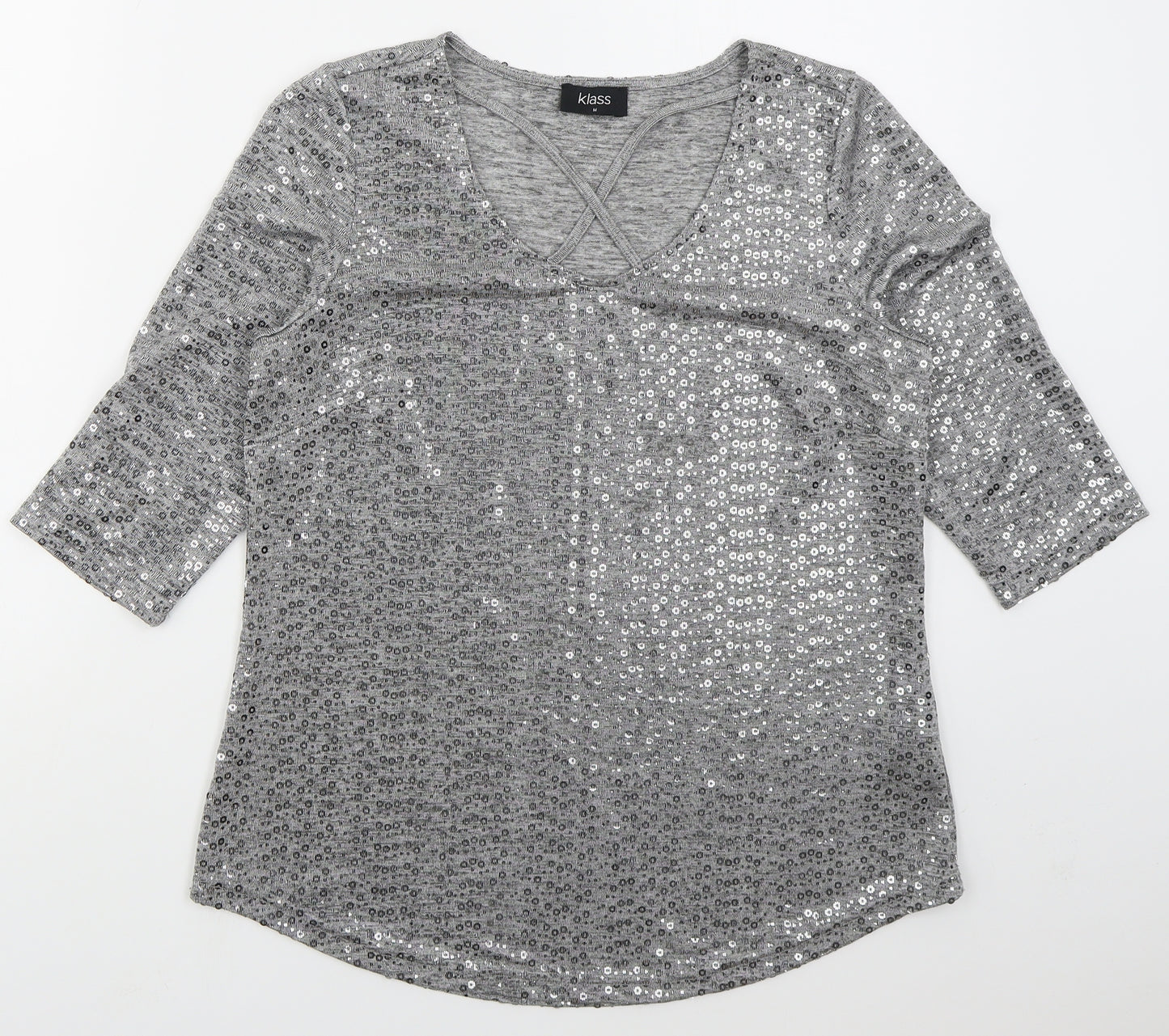Klass Womens Grey  Polyester Basic T-Shirt Size M Round Neck