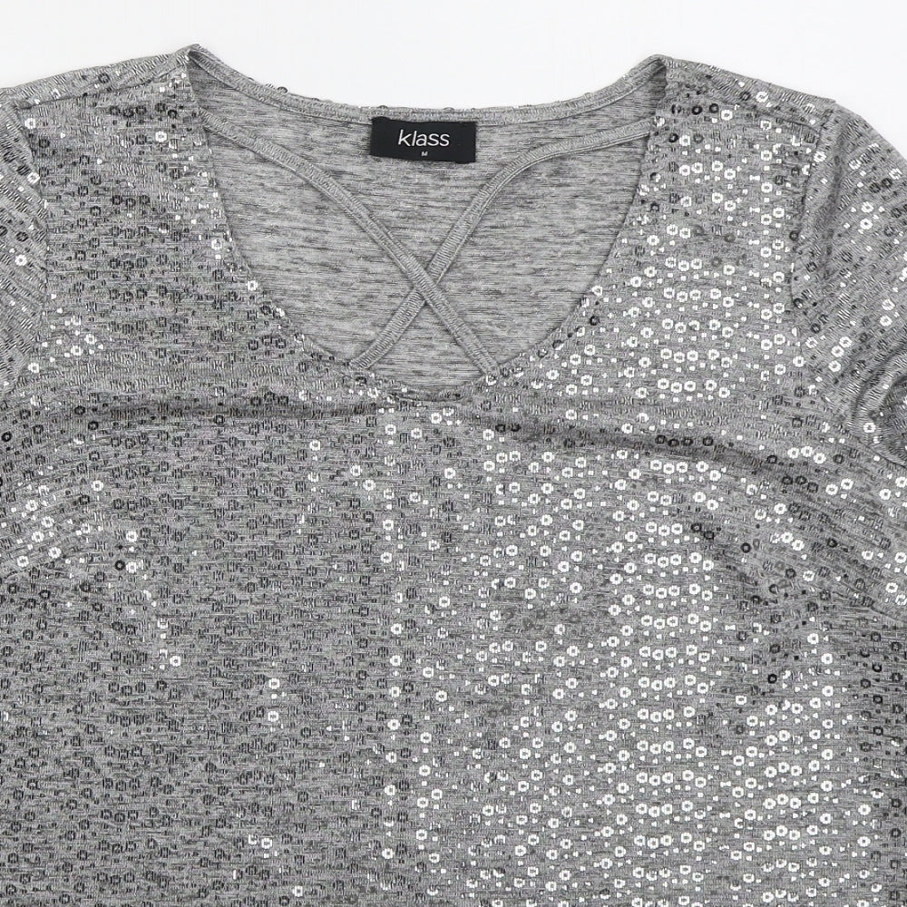 Klass Womens Grey  Polyester Basic T-Shirt Size M Round Neck