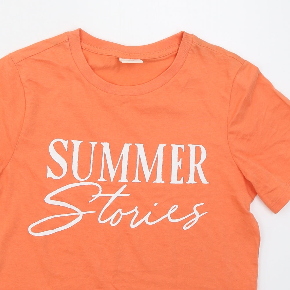 H&M Womens Orange  Cotton Basic T-Shirt Size M Crew Neck - Summer Stories