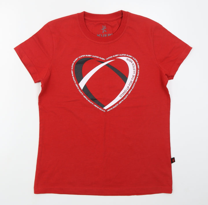 Kukri Womens Red  Cotton Basic T-Shirt Size 14 Crew Neck - Heart