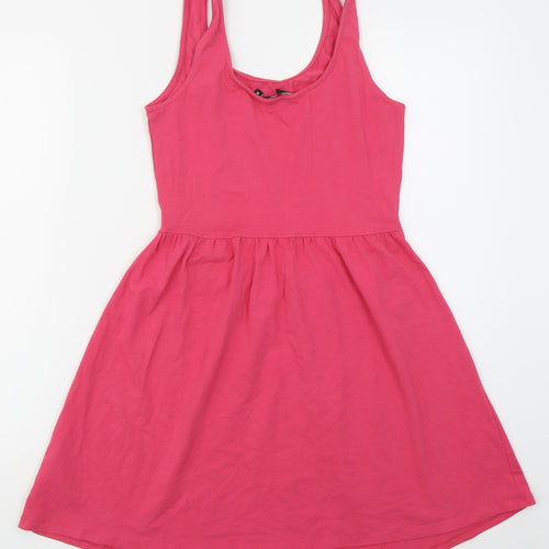New Look Womens Pink  Cotton Skater Dress  Size 10  Scoop Neck Pullover