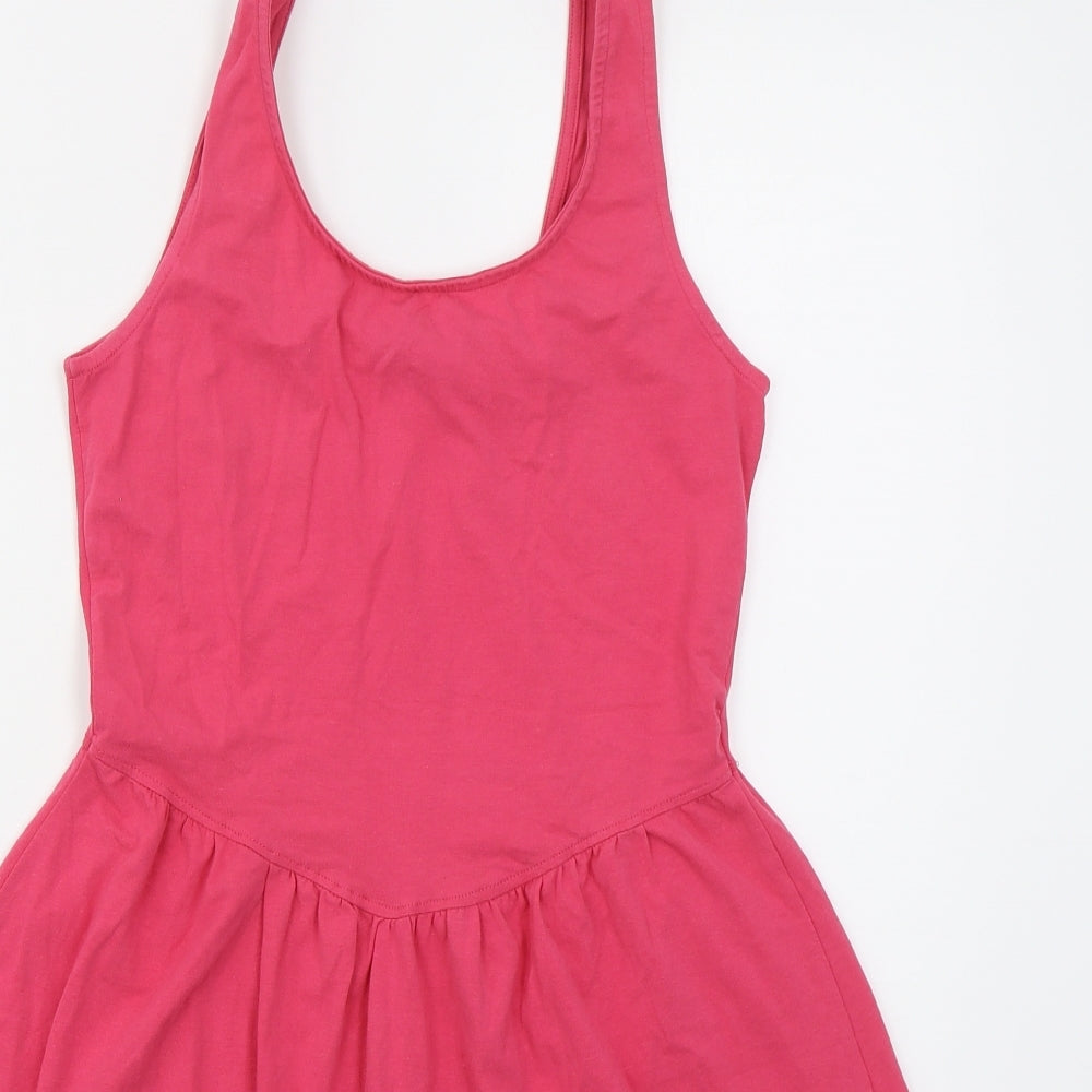 New Look Womens Pink  Cotton Skater Dress  Size 10  Scoop Neck Pullover
