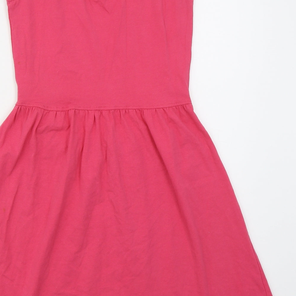 New Look Womens Pink  Cotton Skater Dress  Size 10  Scoop Neck Pullover