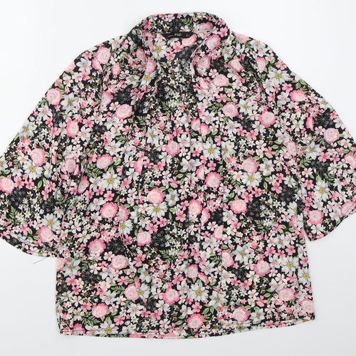 F&F Womens Pink Floral Polyester Basic Button-Up Size 8 Collared