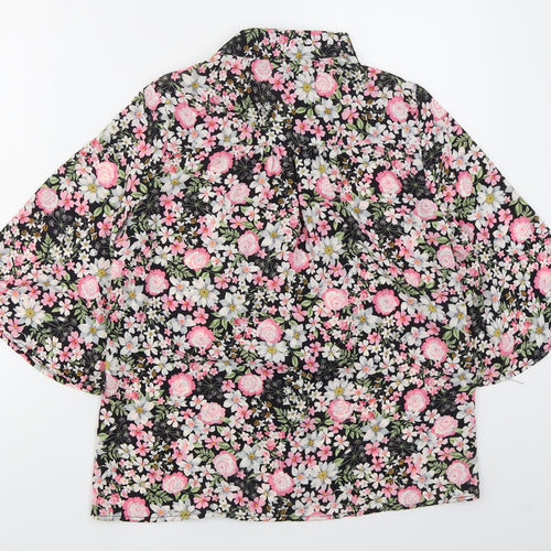 F&F Womens Pink Floral Polyester Basic Button-Up Size 8 Collared
