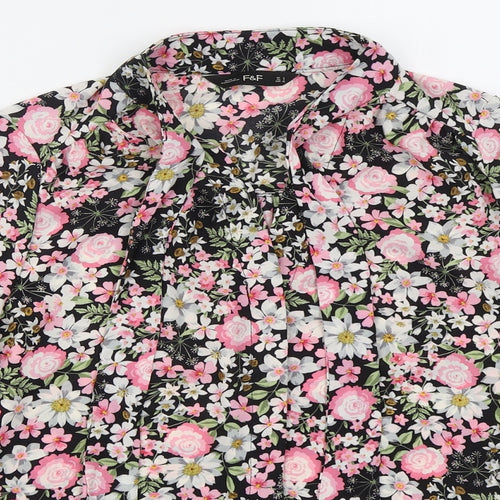 F&F Womens Pink Floral Polyester Basic Button-Up Size 8 Collared