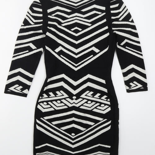 Material Girl Womens Black Geometric Acrylic Bodycon  Size S  Round Neck Pullover