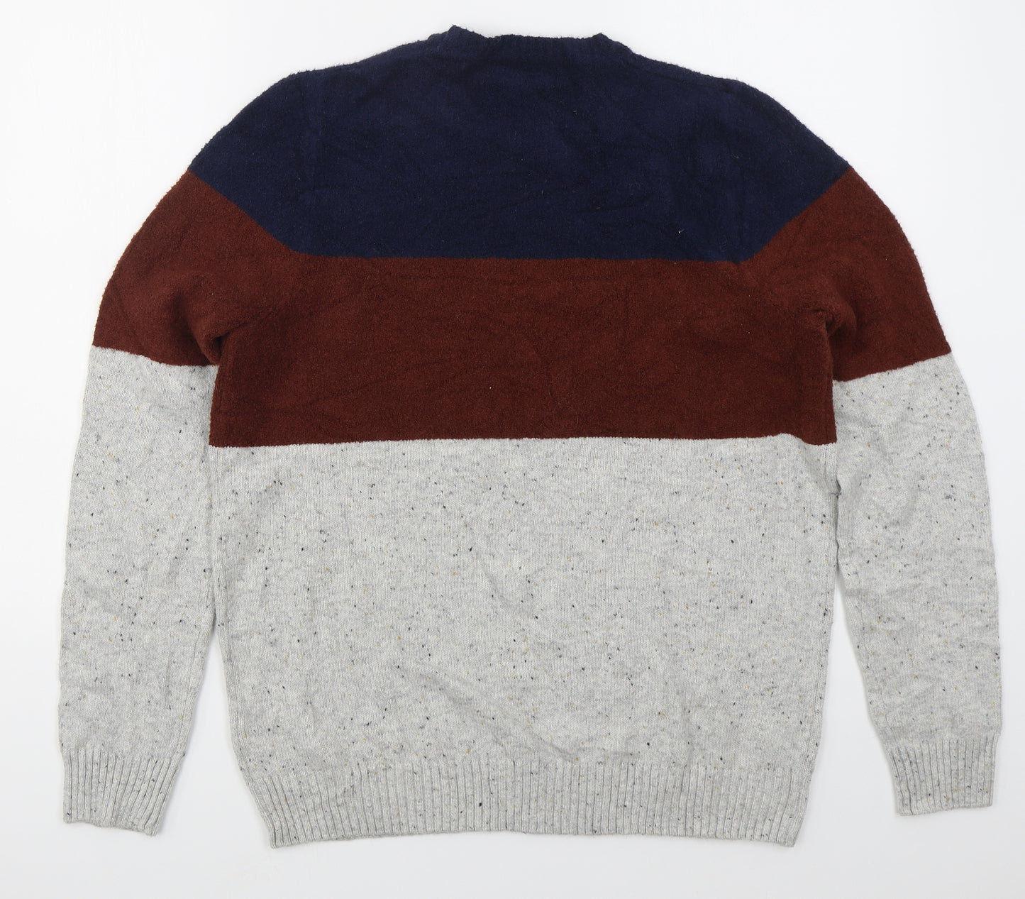 Marks and Spencer Mens Grey Crew Neck Striped Cotton Blend Pullover Jumper Size L   - Blue and Brown