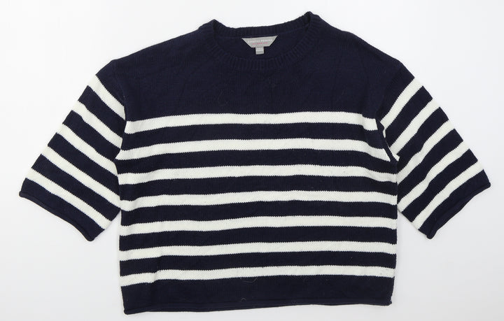 Dorothy Perkins Womens Blue Crew Neck Striped Acrylic Pullover Jumper Size 10