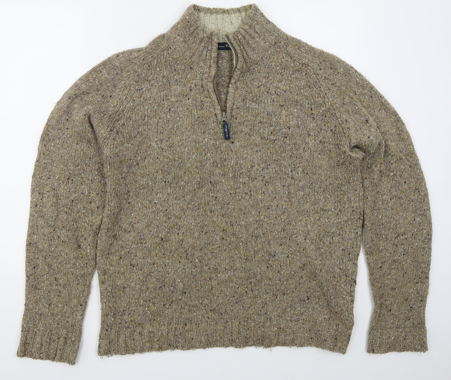 James Pringle Mens Beige Mock Neck  Acrylic Pullover Jumper Size S