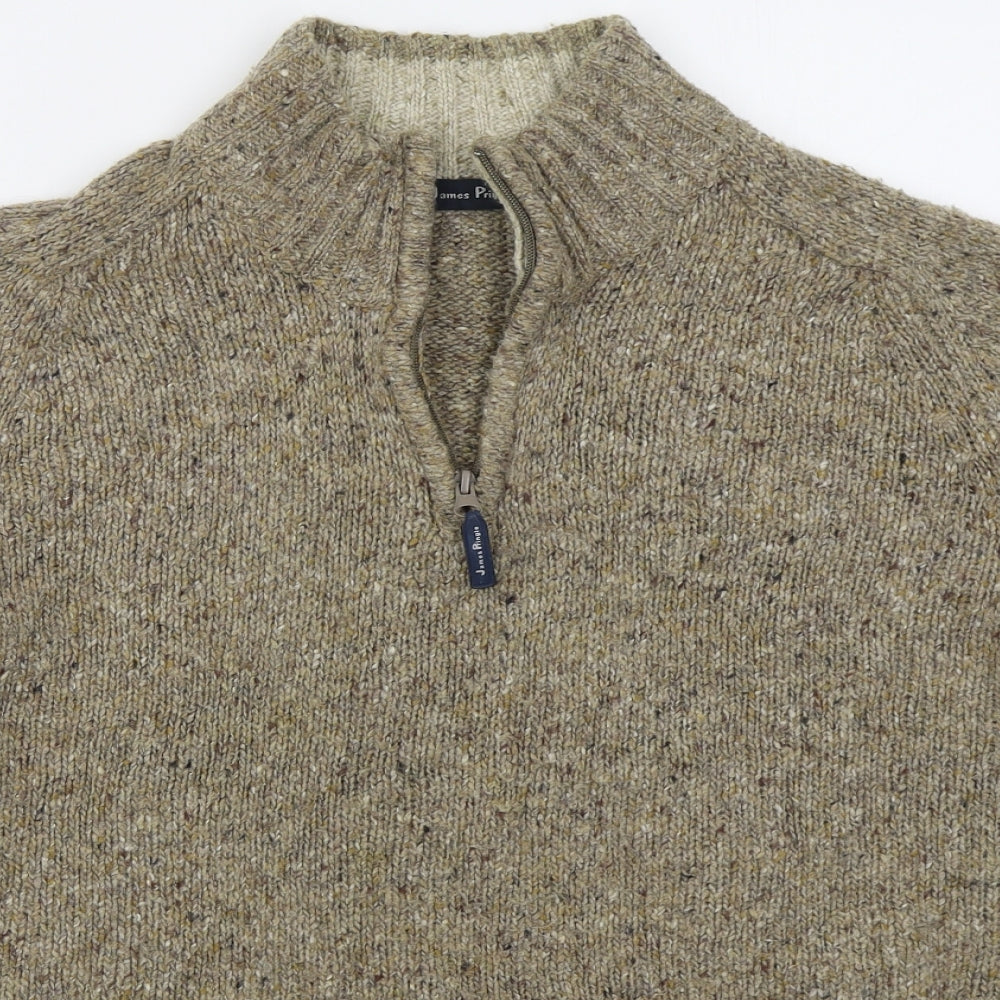 James Pringle Mens Beige Mock Neck  Acrylic Pullover Jumper Size S