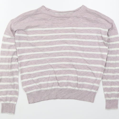 NEXT Womens Pink Crew Neck Striped Cotton Pullover Jumper Size 6