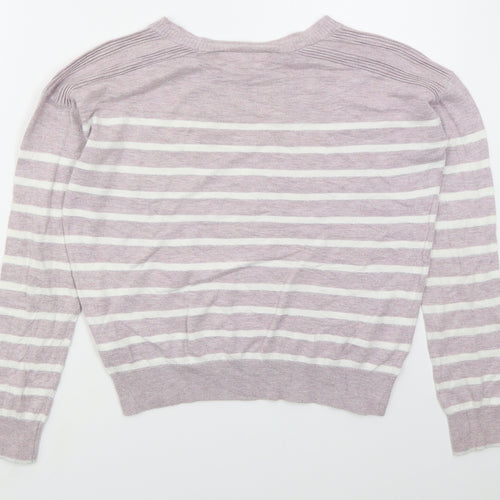 NEXT Womens Pink Crew Neck Striped Cotton Pullover Jumper Size 6