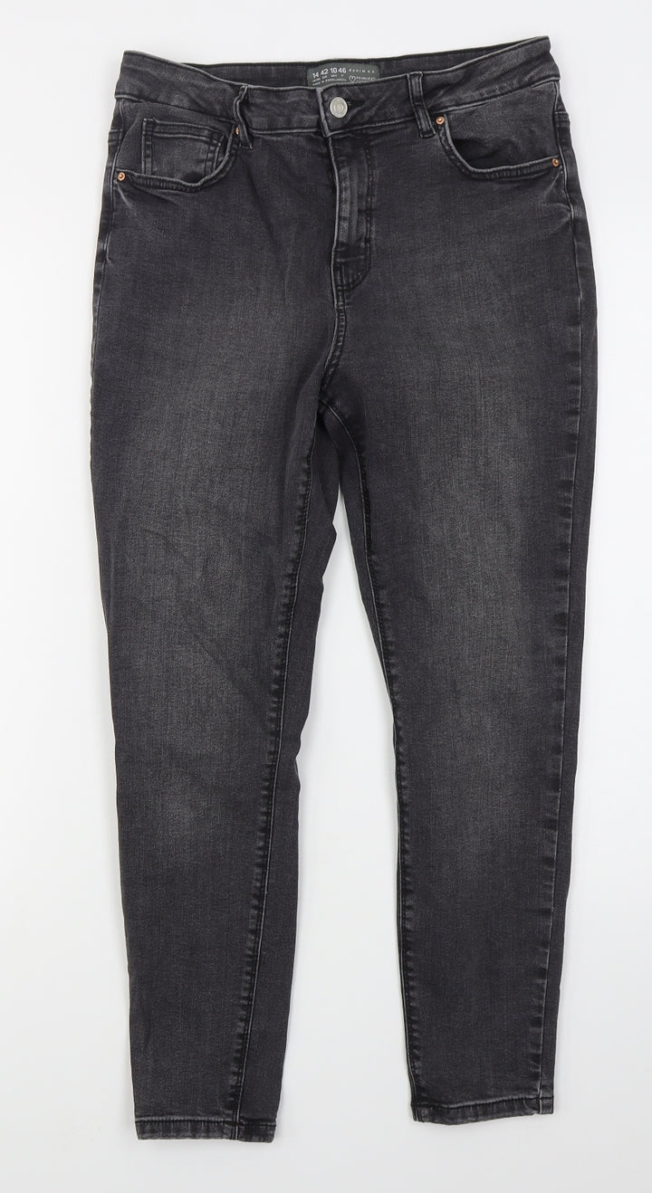 Denim Co Womens Grey Cotton Skinny Jeans Size 14 L26 in Regular Button