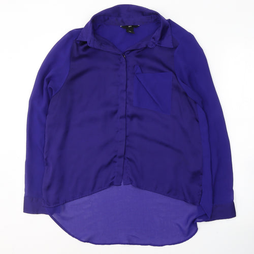 H&M Womens Blue  Polyester Basic Button-Up Size 8 Collared