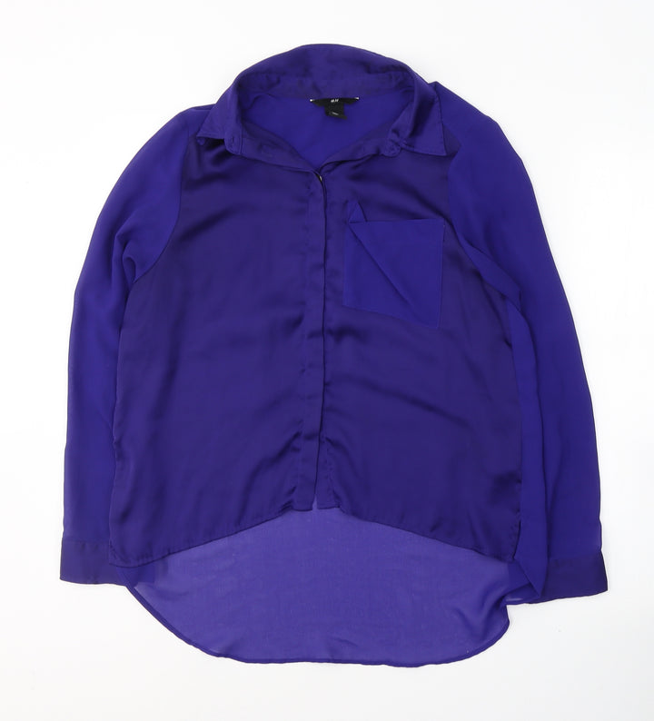 H&M Womens Blue  Polyester Basic Button-Up Size 8 Collared