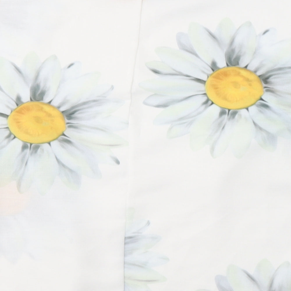 Preworn Womens White  Polyester Basic Blouse Size M Round Neck - Sunflowers