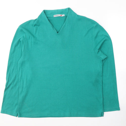 Poppy Womens Green V-Neck  Cotton Pullover Jumper Size 20