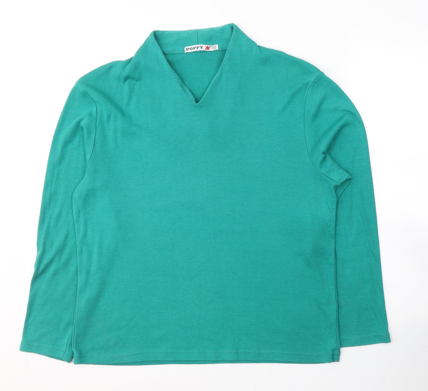 Poppy Womens Green V-Neck  Cotton Pullover Jumper Size 20