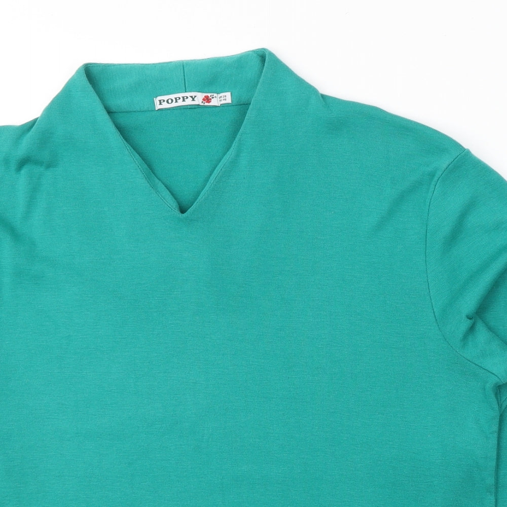 Poppy Womens Green V-Neck  Cotton Pullover Jumper Size 20
