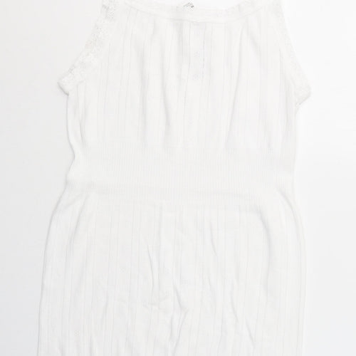 Marks and Spencer Womens White Geometric Cotton Basic Tank Size 16 Round Neck