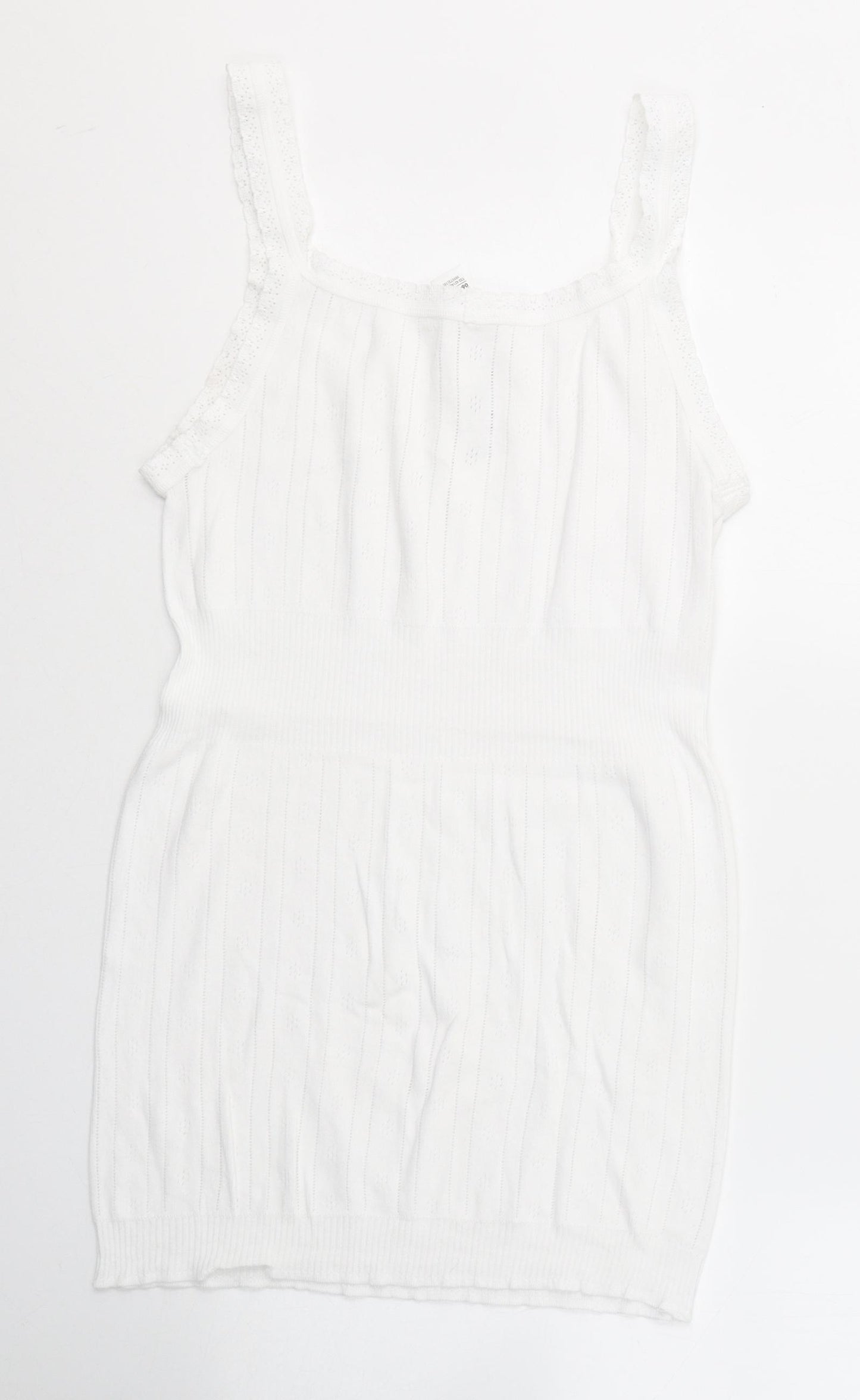 Marks and Spencer Womens White Geometric Cotton Basic Tank Size 16 Round Neck
