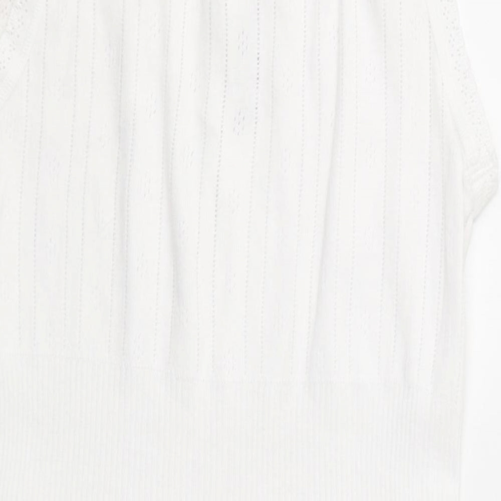 Marks and Spencer Womens White Geometric Cotton Basic Tank Size 16 Round Neck