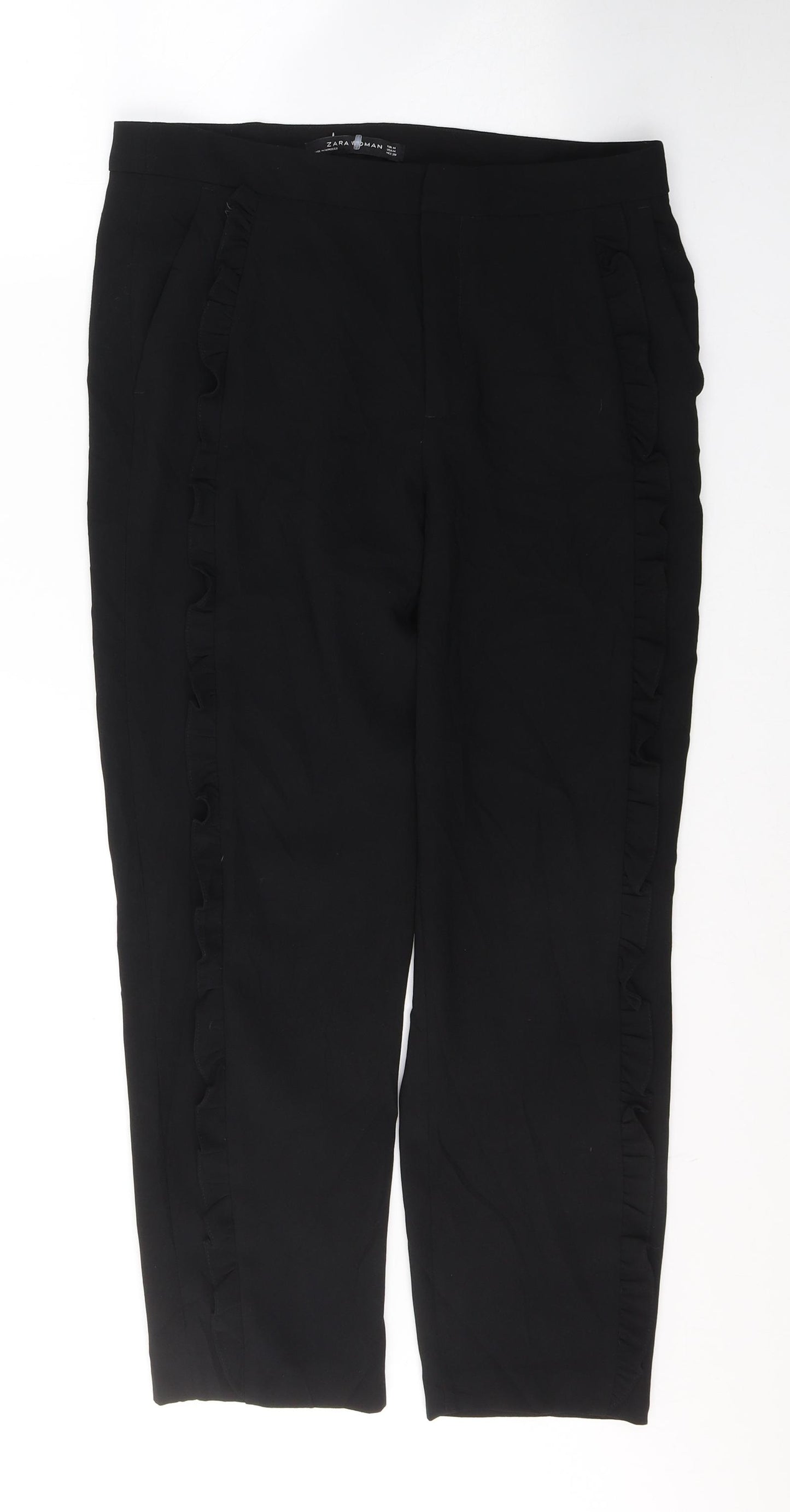 Zara Womens Black  Polyester Trousers  Size M L25 in Regular Buckle