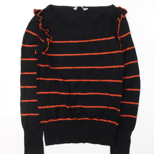 Red Herring Womens Black Round Neck Striped Cotton Pullover Jumper Size 10