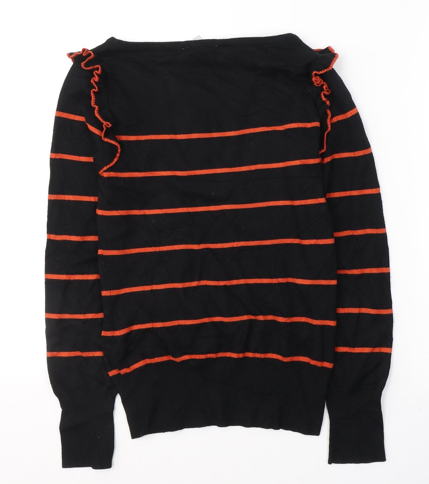 Red Herring Womens Black Round Neck Striped Cotton Pullover Jumper Size 10