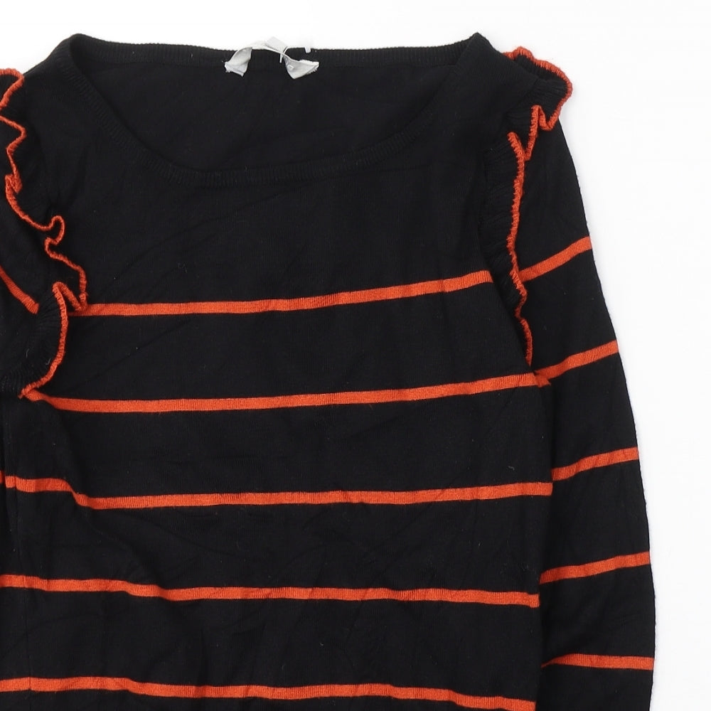 Red Herring Womens Black Round Neck Striped Cotton Pullover Jumper Size 10