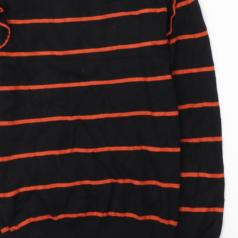 Red Herring Womens Black Round Neck Striped Cotton Pullover Jumper Size 10