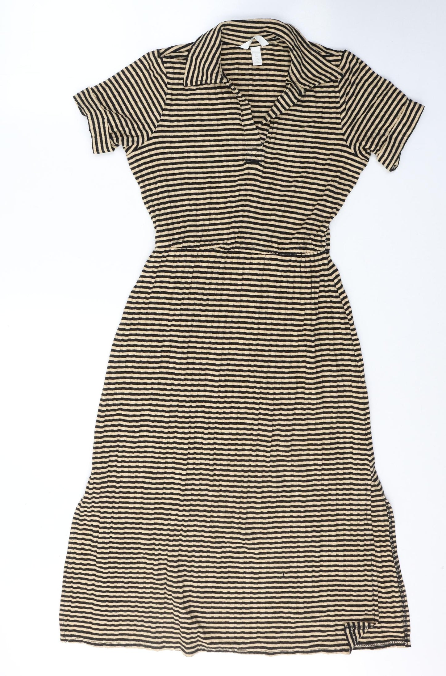 H&M Womens Beige Striped Cotton T-Shirt Dress  Size XS  Collared Pullover