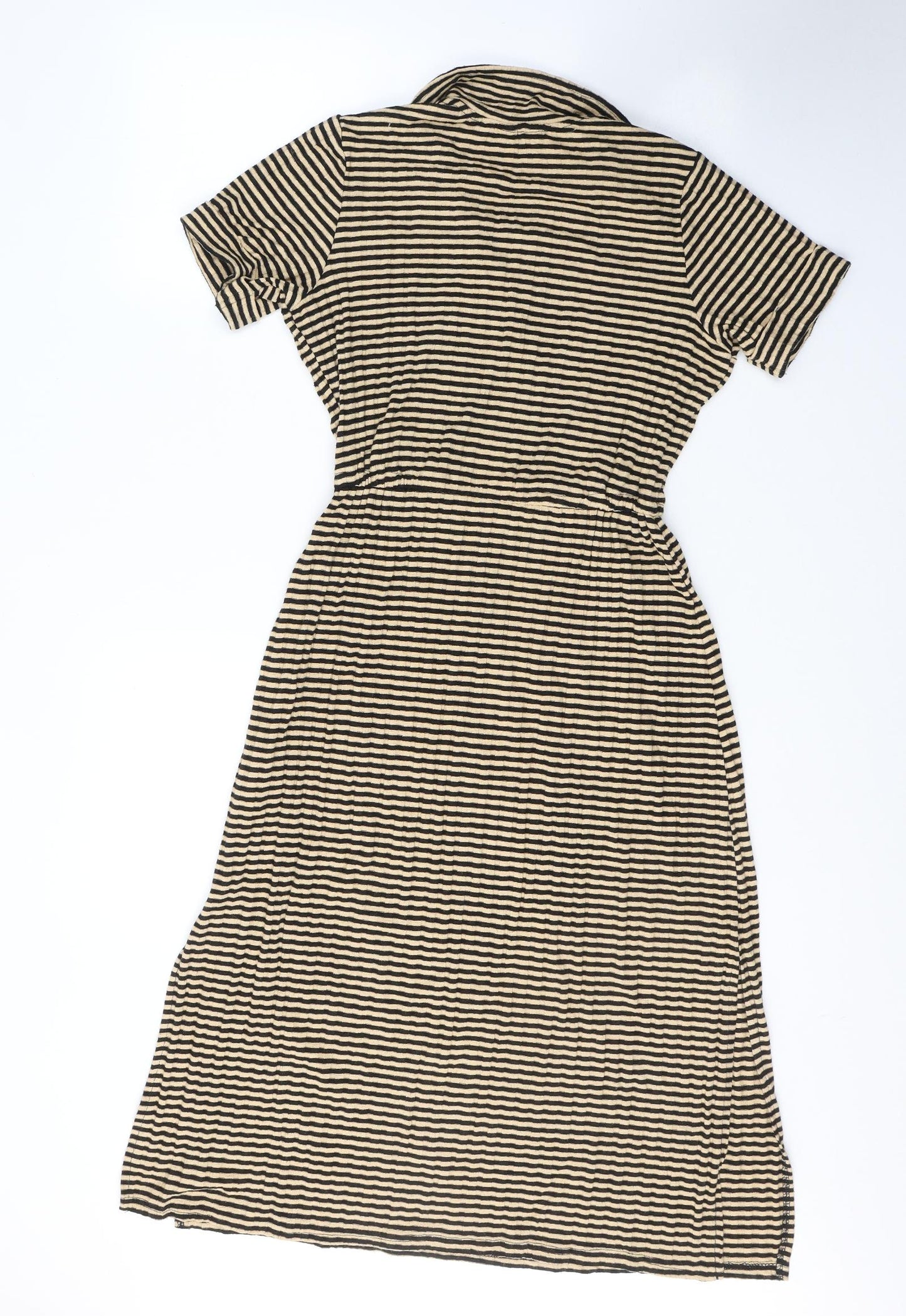H&M Womens Beige Striped Cotton T-Shirt Dress  Size XS  Collared Pullover