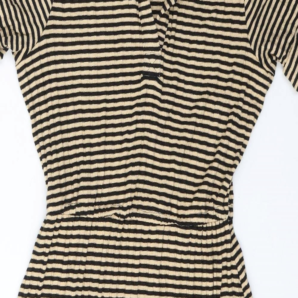 H&M Womens Beige Striped Cotton T-Shirt Dress  Size XS  Collared Pullover